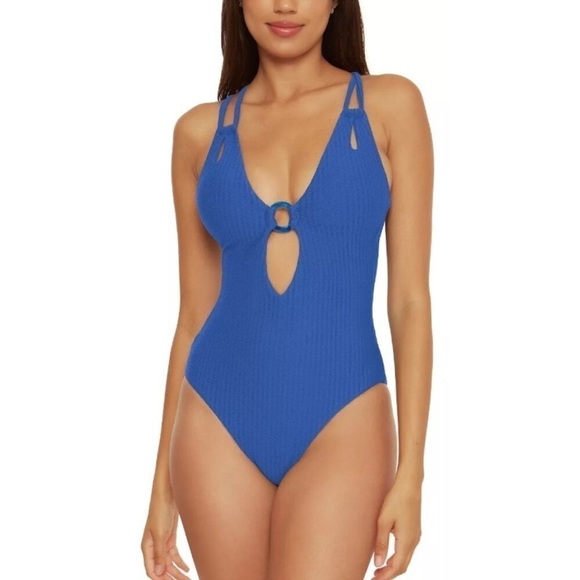 BECCA Women's Line in the Sand One-Piece Swimsuit Blue L - Picture 1 of 16